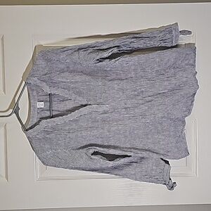 Old Navy Linen Blend Pullover Top V Neck Shirt Long Sleeve Striped Size XS